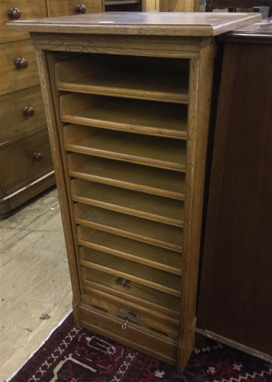 Oak filing cabinet with tambour shutter